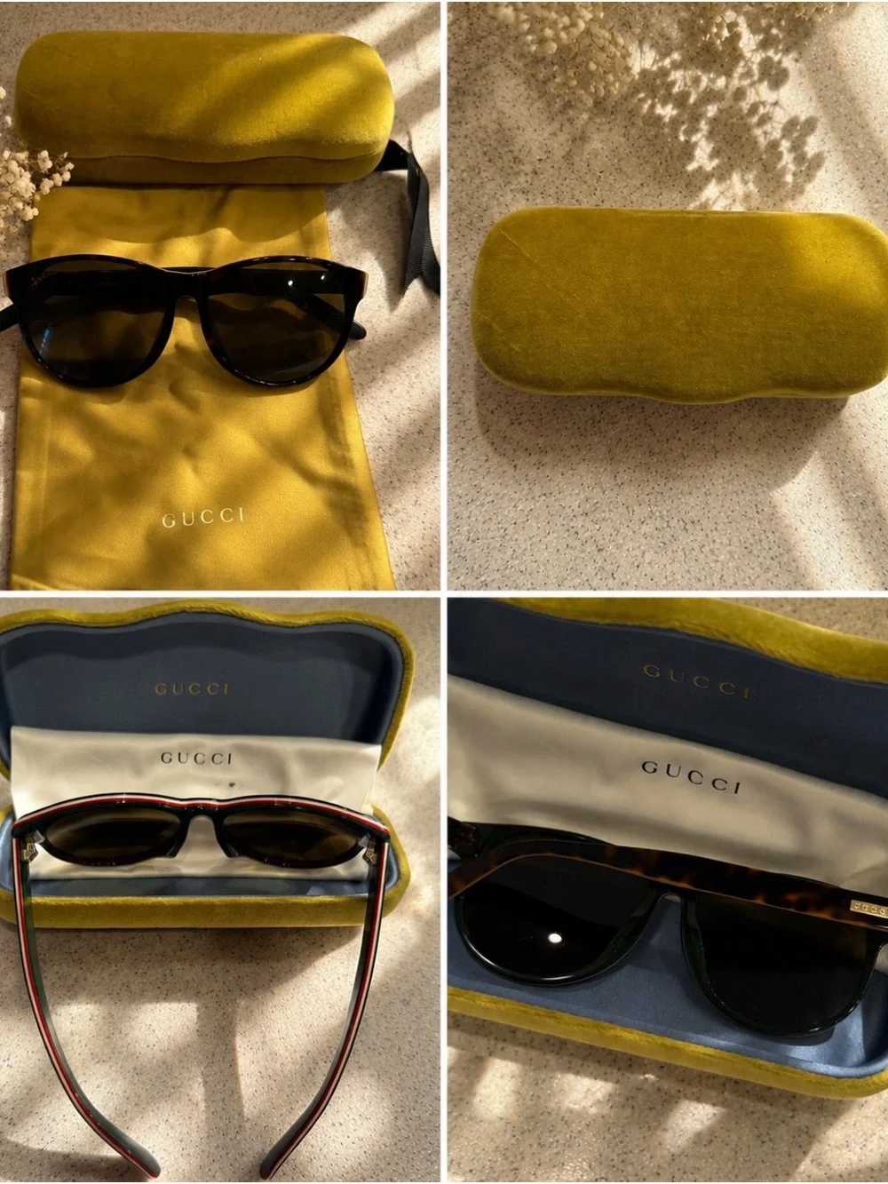 Gucci Tortoiseshell Oversized Sunglasses Green Red Detail w/ Case & Pouch